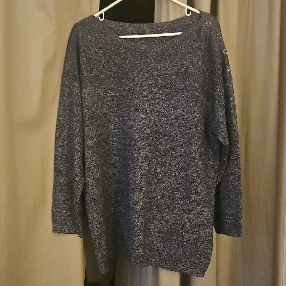 Talbots Women’s Navy Gray Button-Shoulder Knit Sweater 3/4 Sleeve 2XL
